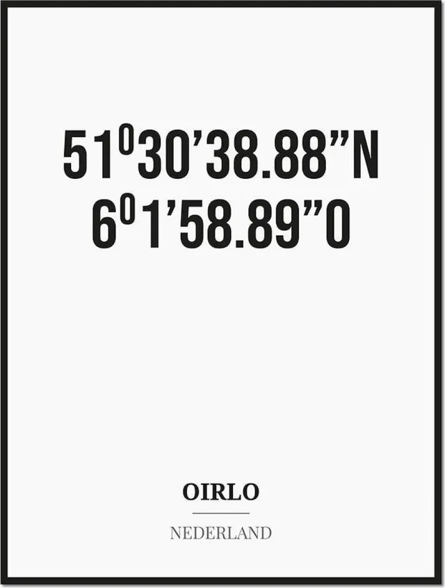 Studio216 Poster/kaart OIRLO met coördinaten zwart, wit