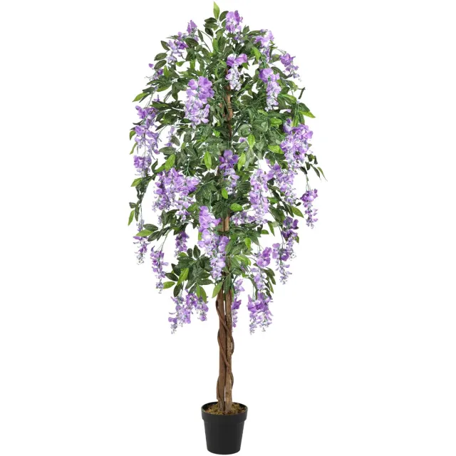 Kunstpalm Kunst Bloemboom Wisteria | Paars | 180cm - Kunst bloemboom - Blauwe Regen Kunstplant Lila
