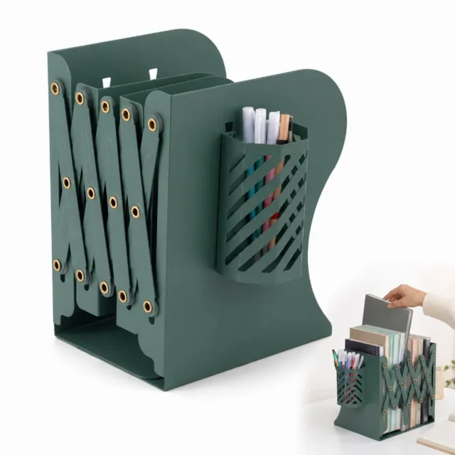 Bobypet Verstelbare Boekensteun met Pennenhouder - Metalen Boekenhouder Uitrekbaar - Boekenstandaard voor Bureau & Kantoor - Groen