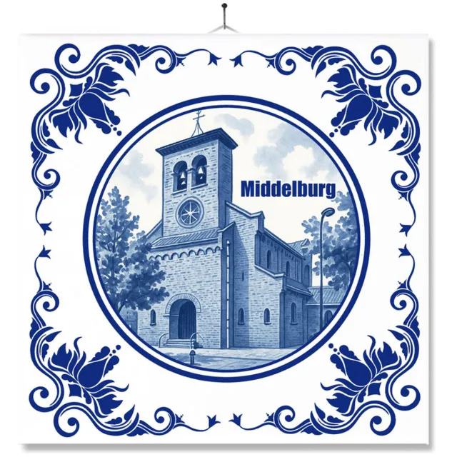 MC Living Tegel Met Opdruk | Middelburg | Delft Blauw | Cadeau | Inclusief Geschenkdoos | Standaard | Ophangsysteem