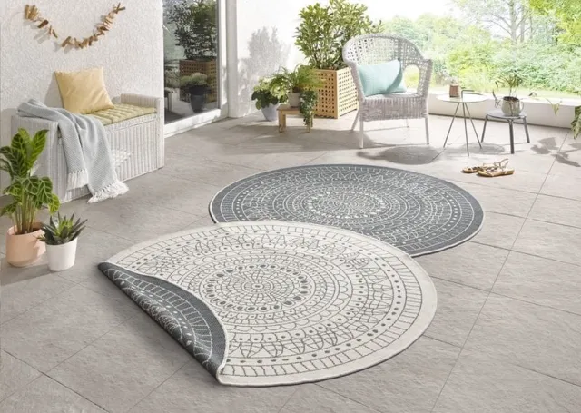 flycarpets Omkeerbaar Vloerkleed - Binnen & Buitenkleed Porto- Grijs / Creme - 200x200 cm