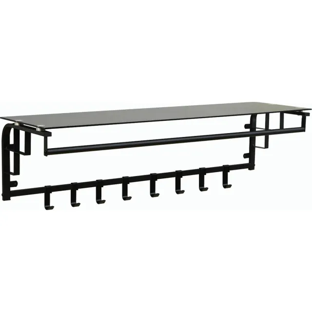 Furnilux Kapstok 110 x 30 x 27 cm - XXXL Wand kapstok De Luxe -FAMILIE Kapstok - Hoedenplank met 8 Haken - GLAS -Zwart Zwart-Glas