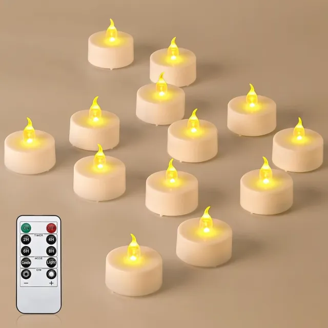 Famanu Theelichtjes met timer, afstandsbediening, vlamloze ledkaarsen, flikkerende theelichtjes op batterijen, voor thuis, kamer, tafel, Halloween, kerstdecoratie, 24 stuks wit