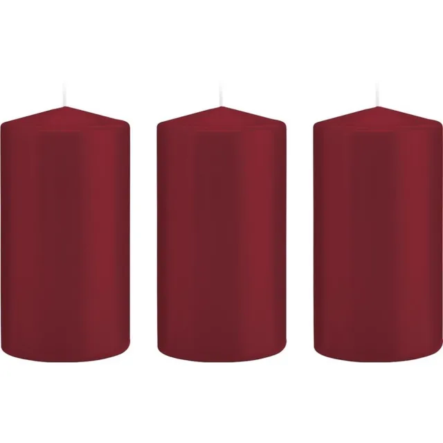 Trend Candles Cilinderkaars/stompkaars - 3x - bordeauxrood - 8 x 15 cm - 69 branduren - horeca kaarsen Bordeaux rood