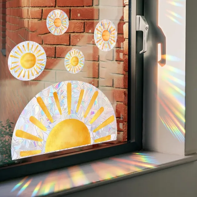 Cyslmuk 2 vellen (30 x 40 cm) zon kleurrijke raamdecoratie stickers – Dubbelzijdige statische stickers - voor alle gladde glasoppervlakken, zoals ramen, glazen deuren, terrasdeuren en schuifdeuren| Cyslmuk® Stijl 8