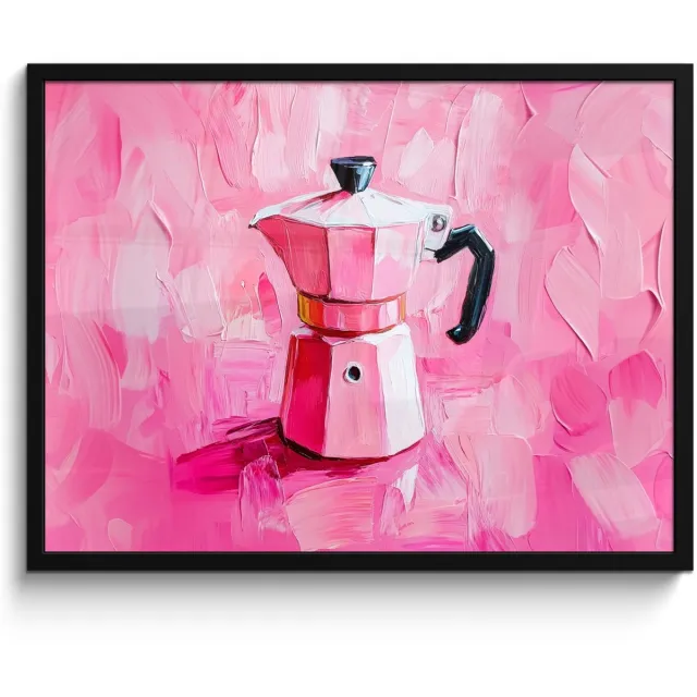 FrameYourWall Poster in lijst - Fotolijst 70x50 cm - Posters - Roze - Verf - Coffee - Posterlijst zwart - Decoratie - Wanddecoratie woonkamer - Muurdecoratie slaapkamer koffieapparaat