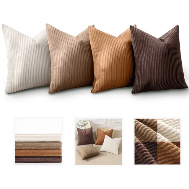 VHV Sierkussenhoezen - Kussenslopen - Gestreepte kussenhoes - Kussenhoezen set van 4 - Sierkussenhoes 45x45 cm - Ribfluweel - Corduroy - Voor bank en woonkamer - Herfst decoratie - Koffiekleurige combinatie