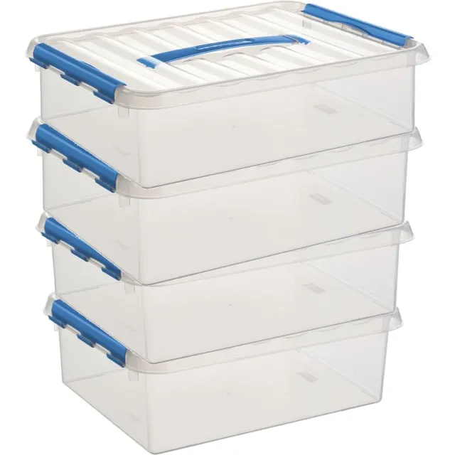 Sunware 6x sunware q-line opberg box/opbergdoos - 12 liter - 40 x 30 x 14 cm - kunststof - opslagbox - transparant/blauw