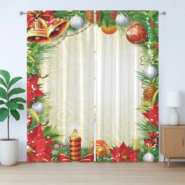 ABAKUHAUS Rustiek Nieuwjaarsgordijn, Abstracte Kerstboom, Geplooid Gordijn voor de Slaapkamer met Lussen en Haken, 280 x 175 cm, Multicolor