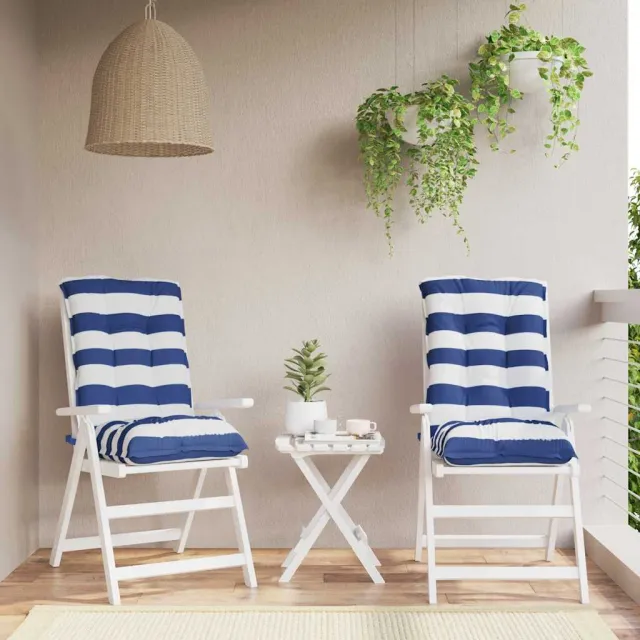 vidaXL Stoelkussens 2 st lage rug gestreept stof wit en blauw Meerkleurig