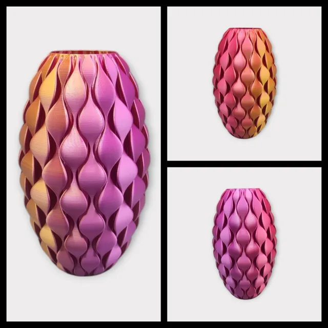 Layerzz Vaas Cellara - 21cm - 3-D geprint - voor drrogbloemen en zijdebloemen - duurzaam - stijlvol en kleurrijk - goud paars roze