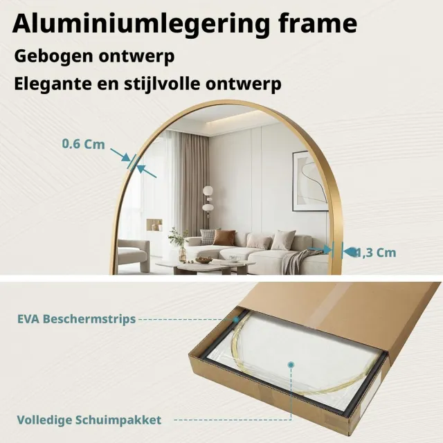 LIFERUN Staande Spiegel 150x50 cm – Passpiegel – Make-up Spiegel – Wandspiegel – Aluminium Frame – Aanleun- of Hangspiegel voor Slaapkamer of Hal goud