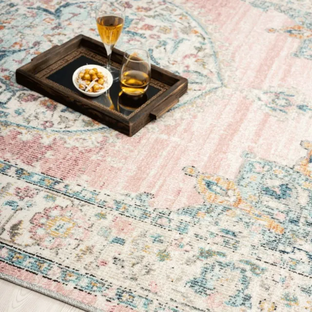 Merinos Karpet24 Salsa – Vintage Style Vloerkleed, Weerbestendig & UV-bestendig voor Binnen & Buiten-Ø 120 cm rond roze