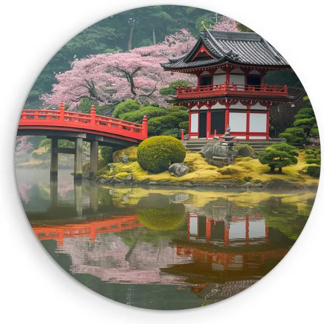 Saammp Forex Muurcirkel - Japans landschap - Natuur - Ø 90 - Wandcirkel - Wanddecoratie Cirkel - Muurdecoratie Woonkamer - Slaapkamer decoratie - Rond Schilderij
