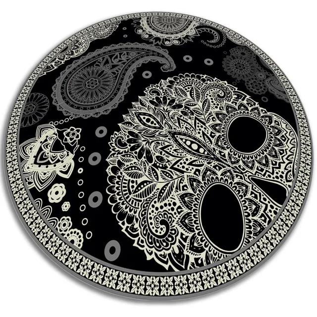 TULUP Vinyl Tapijt - schedel PVC Tapijt - 50 cm - Zwart Tapijt Vinyl - Ronde Vinyl Vloerkleed - Woonkamertapijt - Kantoortapijt Zwart schedel