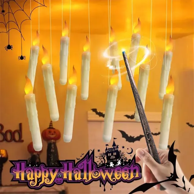 NCRealher Halloweenversieringen - Drijvende Kaarsen Met Toverstaf - 12 Stuks Vlamloze Kaarsen - Met Warm Flikkerend Licht Wit