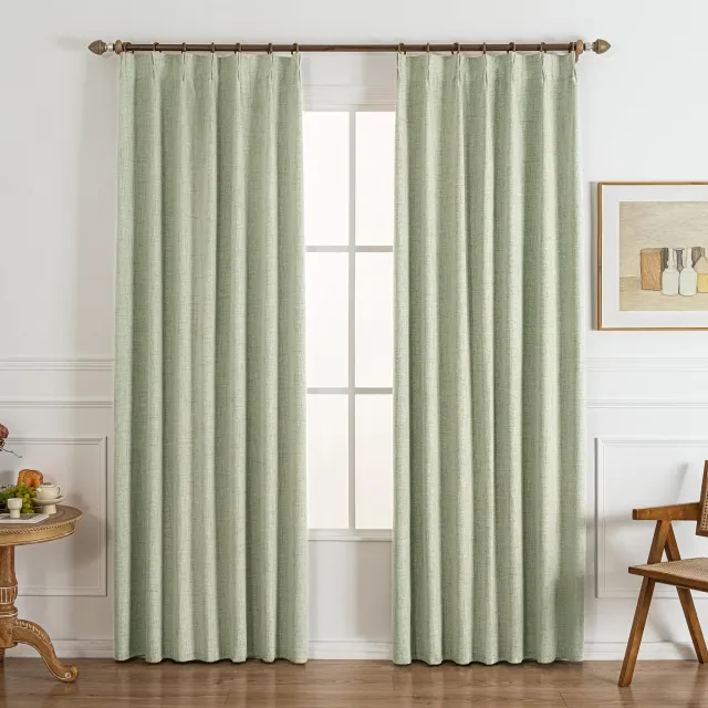 Famanu Set van 2 verduisterende gordijnen met plooiband, lichtgroen, 259 cm lang en 101 cm breed, ideaal voor slaapkamer en woonkamer, met thermische eigenschappen