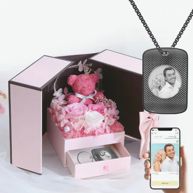 PEAM Eeuwige Roos Met Mosbeer & Kleurendisplay: Uniek Romantisch Cadeau as shown