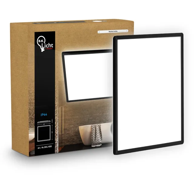 B.K.Licht Shallow - LED Badkamerlamp Plafonniere - paneel plafondlamp - badkamerverlichting met neutraal wit licht - IP44 - 42 x 42 cm - zwart Zwart (hoekiig)