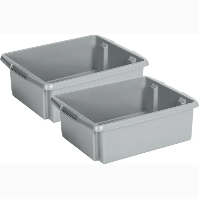 Sunware Opslagbox Nesta - 2x - kunststof - 17L - grijs - 45 x 36 x 14 cm - stapelbaar Lichtgrijs