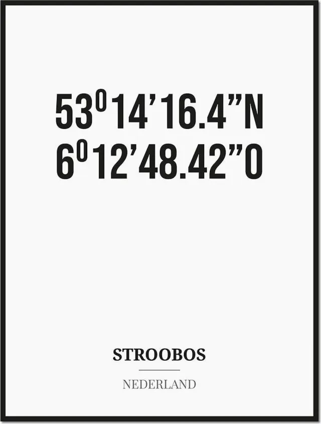 Studio216 Poster/kaart STROOBOS met coördinaten zwart, wit