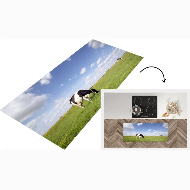 KitchenYeah Keukenloper - Loper keuken - Koe - Gras - Nederland - Dieren - Keukenloper vinyl Multicolor