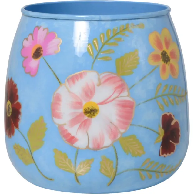 Colmore by Diga vaas-metaal light bleu-bloemen-enamel IR 17x17x16 cm blauw