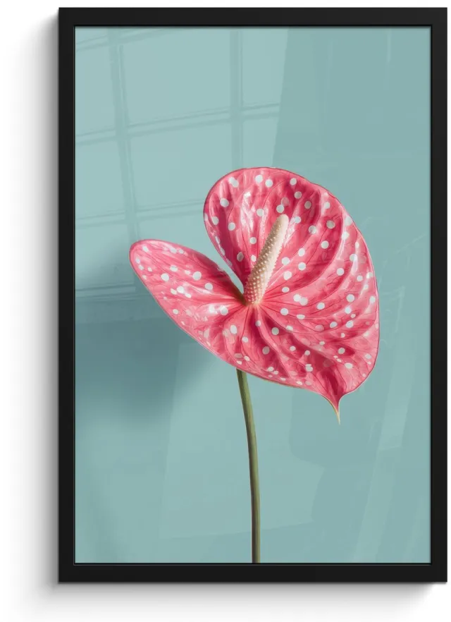 FrameYourWall Poster in lijst - Fotolijst 40x60 cm - Posters - Blad - Anthurium - Stippen - Roze - Posterlijst zwart - Decoratie - Wanddecoratie woonkamer - Muurdecoratie slaapkamer