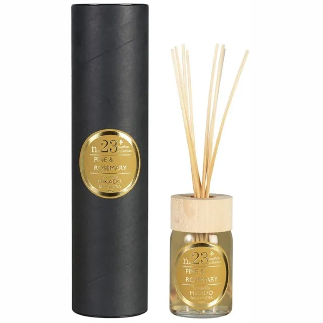 Cerabella Geurstokjes Diffuser N.23 – Dennen & Rozemarijn – 100 ml – Luxe huisparfum met 8 stokjes en houten deksel Zwart