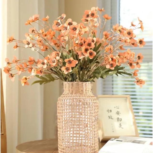 Unyqoos Moderne glazen vaasdecoratie, met de hand gemaakt kristalheldere bloemenvaas in boho-stijl met zeegras, plantencontainer voor thuis- en kantoordecoratie, vaas voor pampasgras, cadeau voor bruiloft en housewarmingfeest. wit