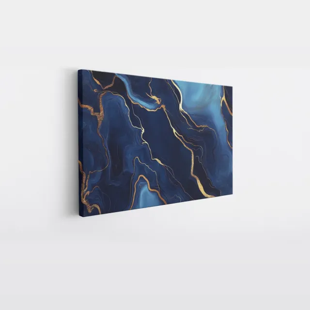 Saammp Canvas Schilderij - Marmer - Vloeibaar - Blauw - Abstract kunstwerk - 70x50 - Foto op canvas - Wanddecoratie - Muurdecoratie Woonkamer - Slaapkamer decoratie - Canvas Print Multicolor