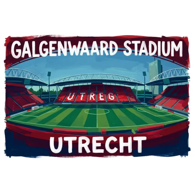 Stadion Galgenwaard FC Utrecht Hand-Painted Typography Poster Stadiums - Print op Canvas 90x60 cm - Atelier Iconique krachtige grafische postertinten met hoog contrast