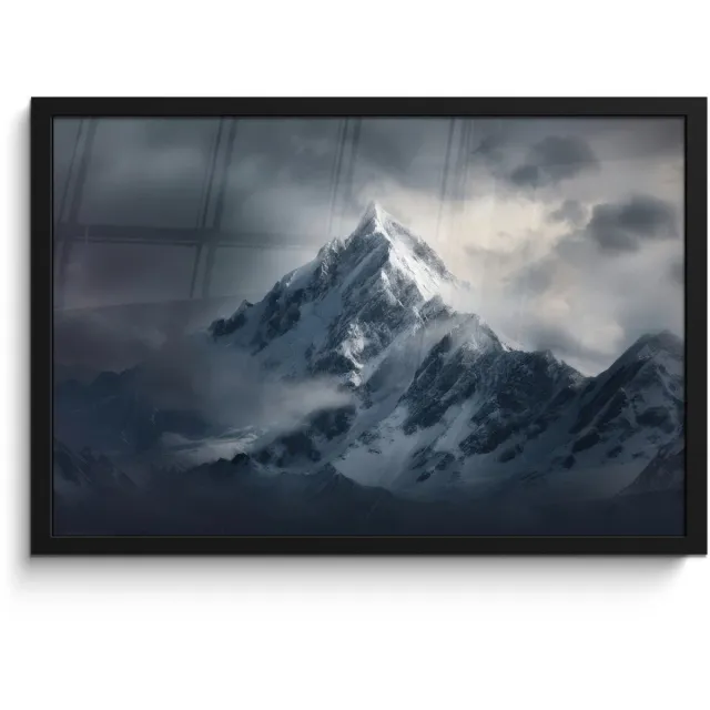 FrameYourWall Poster in lijst - Fotolijst 60x40 cm - Posters - Sneeuw - Berg - Wolken - Posterlijst zwart - Decoratie - Wanddecoratie woonkamer - Muurdecoratie slaapkamer