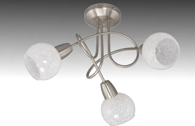Trango 3-vlam LED plafondlamp 2076-32D *OLIA* incl. 3x 3-staps dimbare LED lamp 3000K warm wit - plafondlamp in RVS look - design glas met ijskristal decor, plafondspot, woonkamerlamp, spotjes 3-vlams Nikkel mat