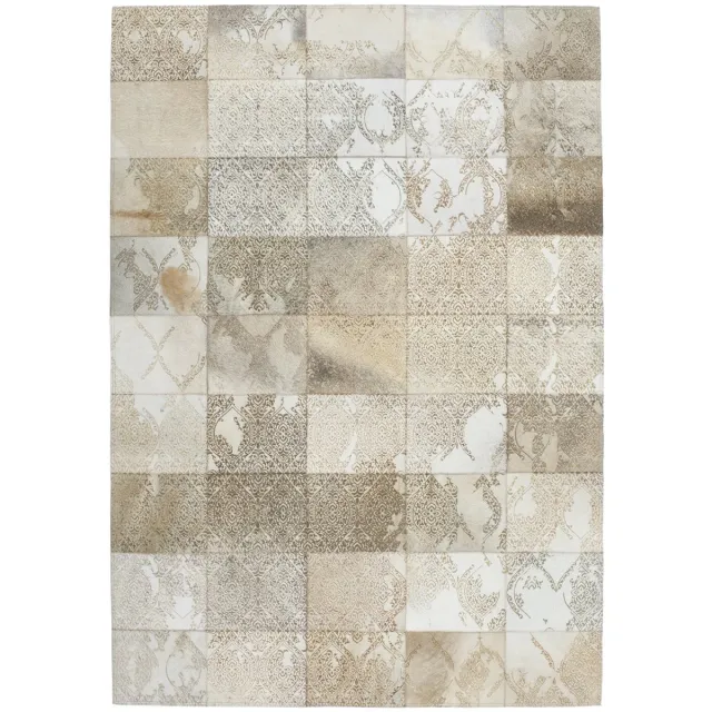 Padiro design laagpolig vloerkleed 175 x 240 cm - lichtbeige - oosters vintagepatchworkontwerp - voor vloerverwarming - van leer en polyester