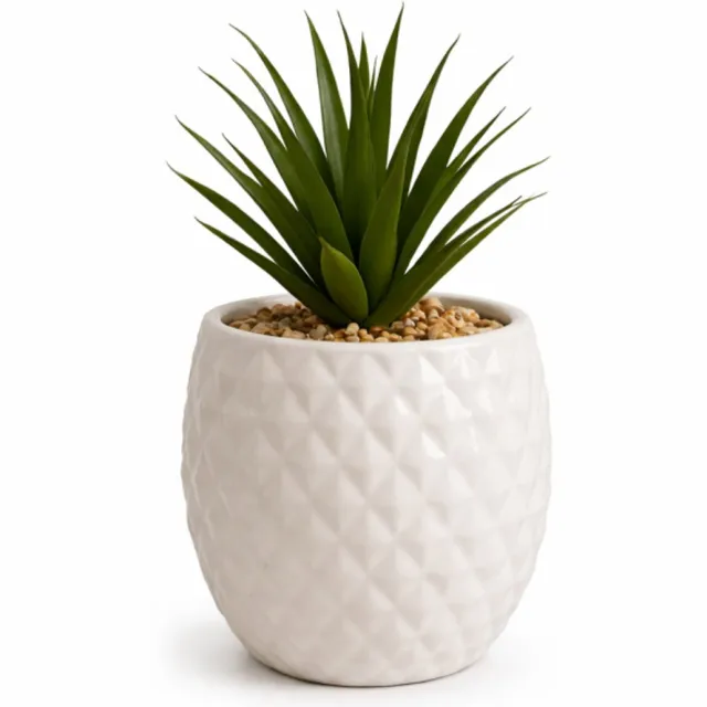 CASA DI ELTURO Kunstplant Aloe Vera in Witte Ananas Pot – H21 cm