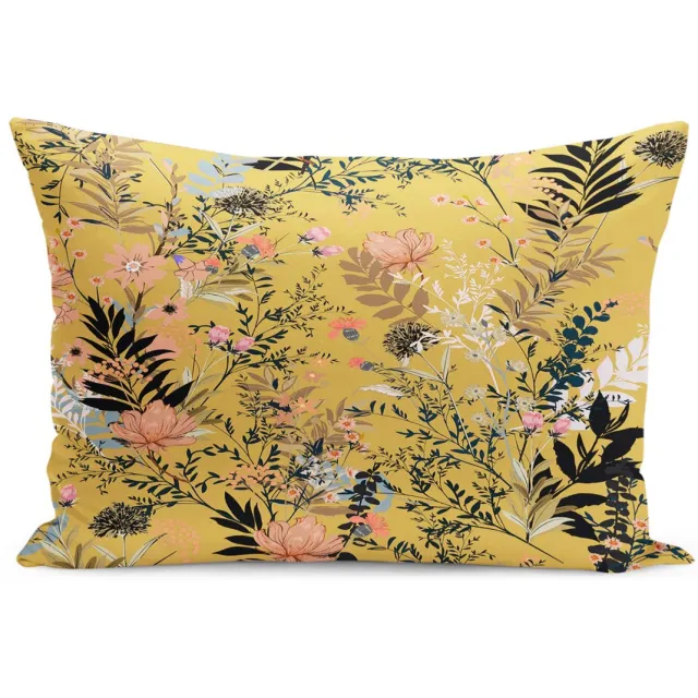 De Groen Home BLOEM - Sierkussen Velvet - 30x50 cm - Bloemen op Geel - Inclusief binnenkussen