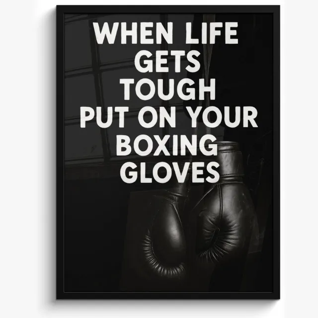FrameYourWall Poster in lijst - Fotolijst 50x70 cm - Posters - Tekst - Bokshandschoenen - Wit - Posterlijst zwart - Decoratie - Wanddecoratie woonkamer - Muurdecoratie slaapkamer Bokshandschoenen - Tekst