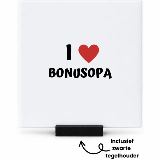 Hacebo I love bonusopa tegeltje met tegelhouder - Opa - de liefste bonusopa - tegeltjes met tekst - verjaardag - cadeautje voor opa - opa artikelen - kado - geschenk - spreuktegels - 10.8x10.8 CM Wit