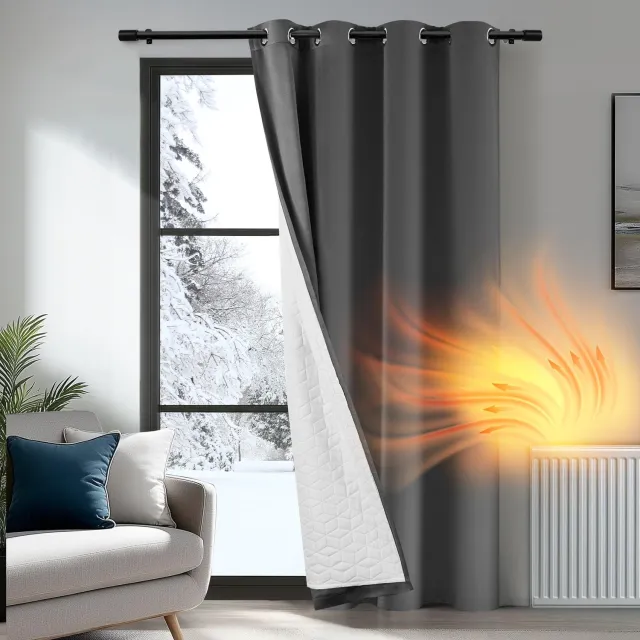 Famanu Thermisch deurgordijn van 132 x 214 cm, 100% verduisterend met voering, multifunctioneel en winddicht, donkergrijs, ideaal voor het creëren van een donkere en comfortabele omgeving