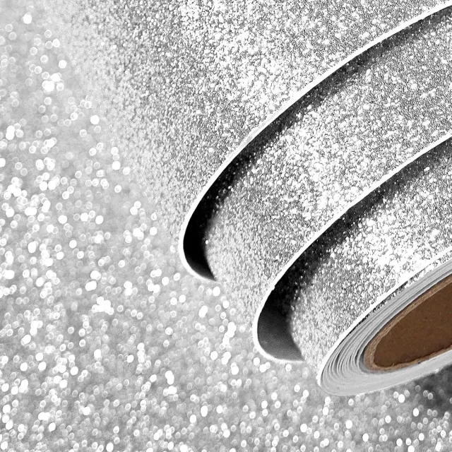 CLORD Glitter Behang - Zilver 40 cm x 2 m - Zelfklevende Glitterfolie - Vinyl Zelfklevende Film voor Meubelstickers Glitter Foil Zilver