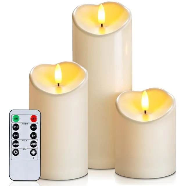 Unyqoos Set van drie waterdichte led-kaarsen voor buitengebruik met afstandsbediening Crème