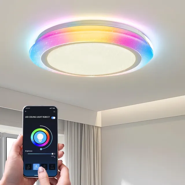 Aigostar 10I2F- Slimme Plafonnière Badkamer - Smart Plafondlamp - Ø 39 cm - IP44 - Dimbaar - Appbesturing - RGBW - 27W Wit