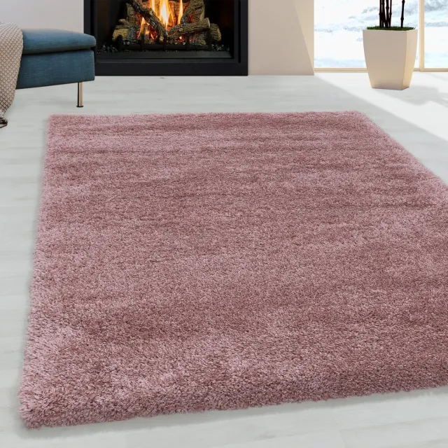 Ayyildiz Hoogpolig vloerkleed, effen kleur - roze, vloerkleed voor de woonkamer, jute achterkant, afmeting: 280 x 370 cm