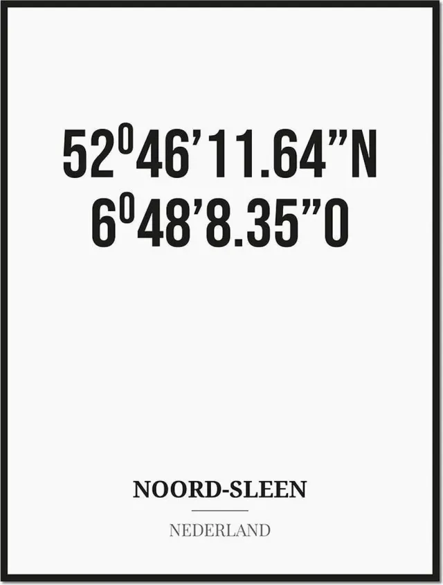 Studio216 Poster/kaart NOORD-SLEEN met coördinaten zwart, wit