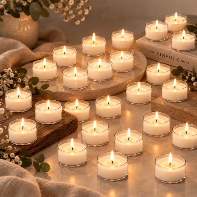 Duni Plantaardige theelichtjes - 24x - wit - waxinelichtjes - 9 branduren Creme