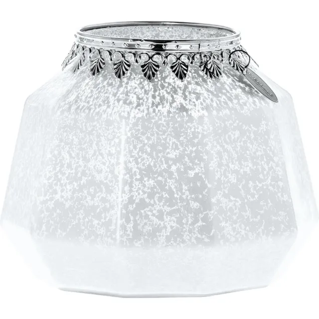 Riverdale waxinelichtjeshouder - Sfeerlicht - Glow - wit - H14 cm - Ø 18 cm - glas wit - zilver