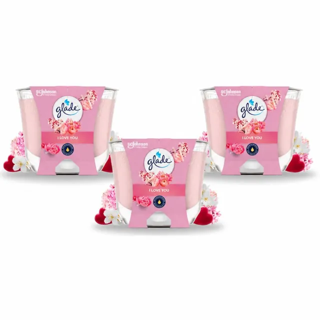 Glade 3 x Glade - Geurkaars I Love You - 100% Raapzaadwas - 204 g - Voordeelverpakking - 3 stuks roze
