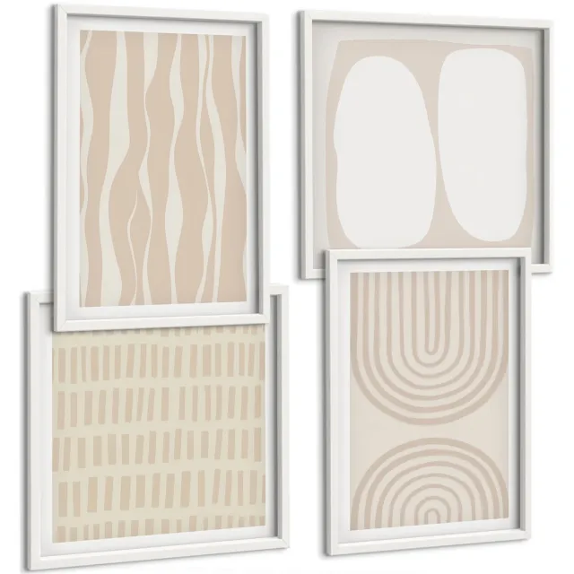 TULUP 4-Delige Schilderij Set - Abstracte patronen, onregelmatige vormen, boho - 40x40 en 40x60 - Decoratieve Schilderijen - Woonkamer - Interieur - Woonkamer Decoratie Witte lijst