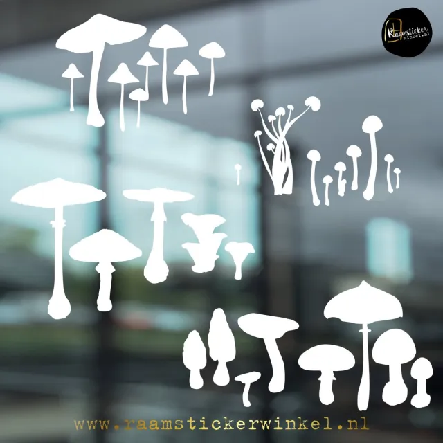 S&D RSW Raamsticker paddenstoelen en zwammen wit
